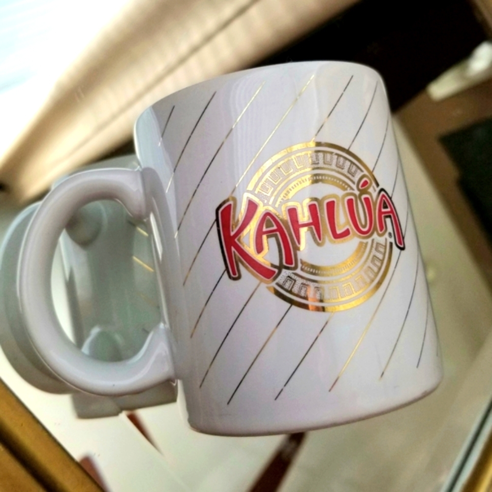 ❗Vintage 80s Kahlúa White Gold Metallic Stripe Mug❗